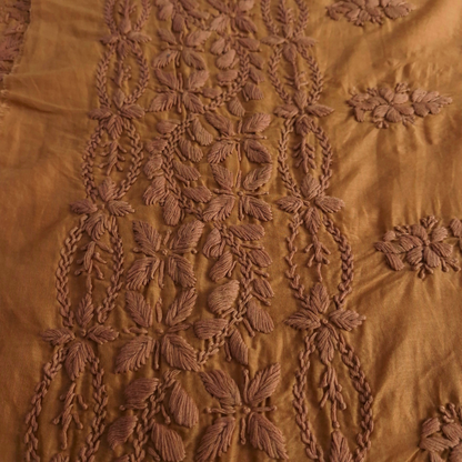 albaas | Lucknavi Chikankari on Soft Lawn Shirt's Front and Sleeves with Dupatta Sprayed with Motifs - Unstitched 2PC Suit   | ALLCSD-36701-GOLD WASH