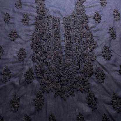 albaas | Lucknavi Chikankari on Soft Lawn Shirt's Front and Sleeves with Dupatta Sprayed with Motifs - Unstitched 2PC Suit   | ALLCSD-36701-NAVY BLUE