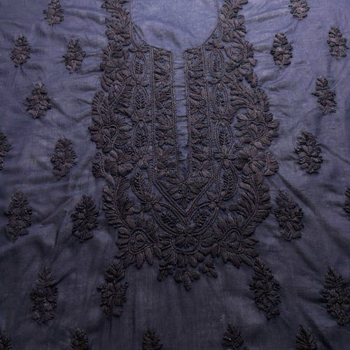 albaas | Lucknavi Chikankari on Soft Lawn Shirt's Front and Sleeves with Dupatta Sprayed with Motifs - Unstitched 2PC Suit   | ALLCSD-36701-NAVY BLUE