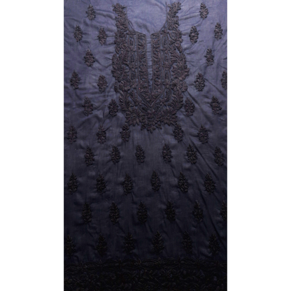 albaas | Lucknavi Chikankari on Soft Lawn Shirt's Front and Sleeves with Dupatta Sprayed with Motifs - Unstitched 2PC Suit   | ALLCSD-36701-NAVY BLUE