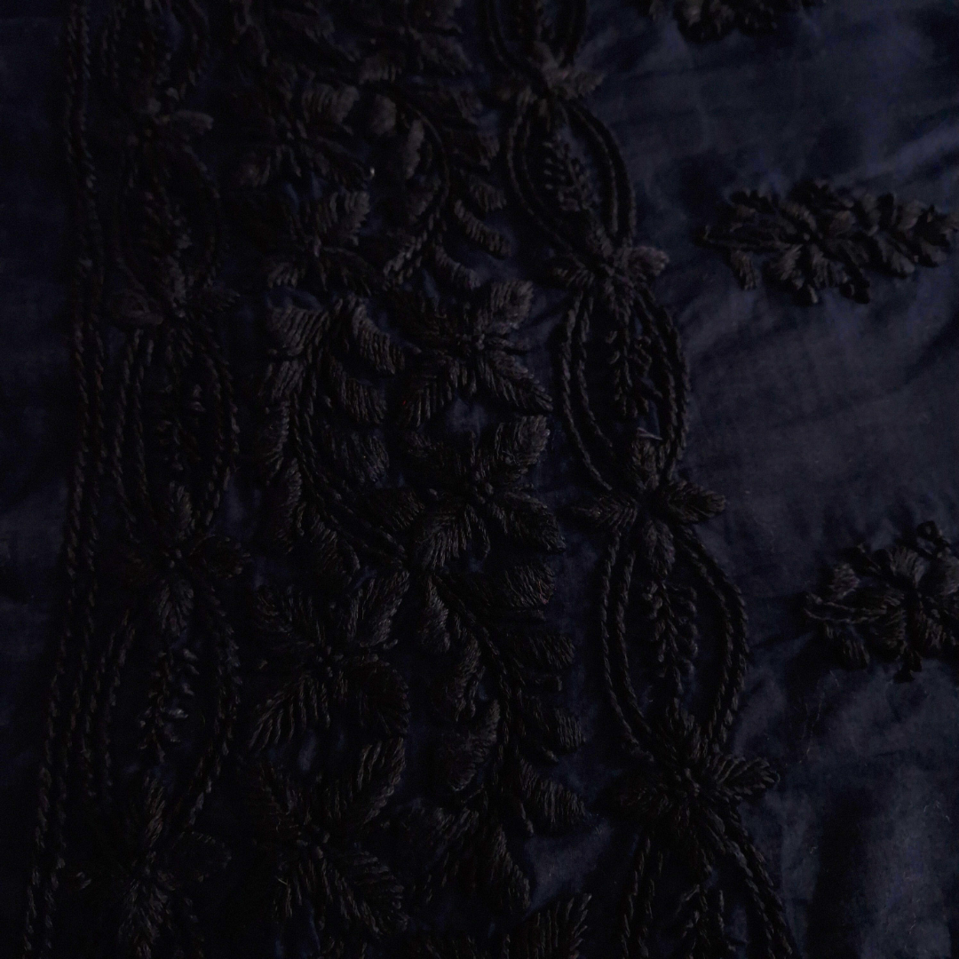 albaas | Lucknavi Chikankari on Soft Lawn Shirt's Front and Sleeves with Dupatta Sprayed with Motifs - Unstitched 2PC Suit   | ALLCSD-36701-NAVY BLUE