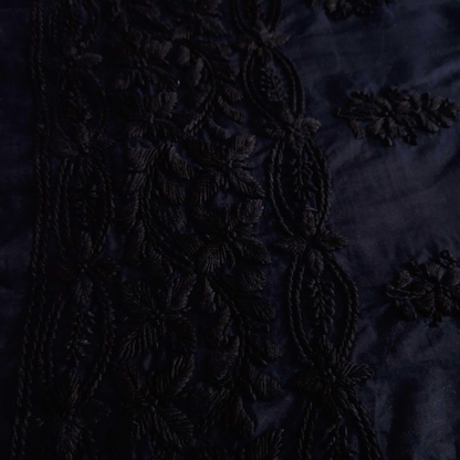 albaas | Lucknavi Chikankari on Soft Lawn Shirt's Front and Sleeves with Dupatta Sprayed with Motifs - Unstitched 2PC Suit   | ALLCSD-36701-NAVY BLUE