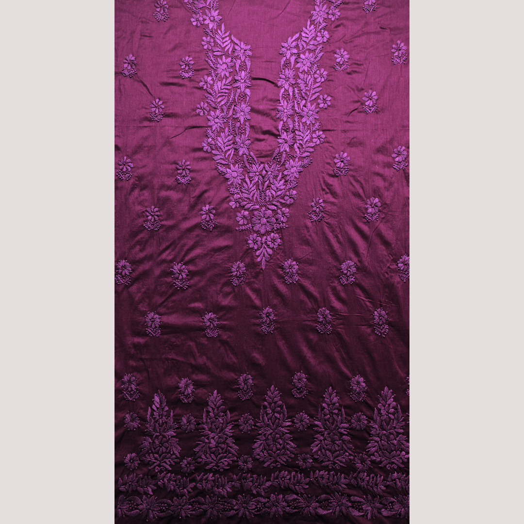 albaas | Lucknavi Chikankari on Soft Lawn Shirt's Front and Sleeves with Dupatta Sprayed with Motifs - Unstitched 2PC Suit   | ALLCSD-36703-BLOOD RED