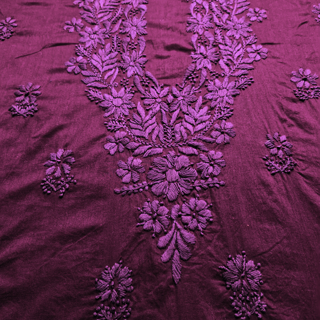 albaas | Lucknavi Chikankari on Soft Lawn Shirt's Front and Sleeves with Dupatta Sprayed with Motifs - Unstitched 2PC Suit   | ALLCSD-36703-BLOOD RED