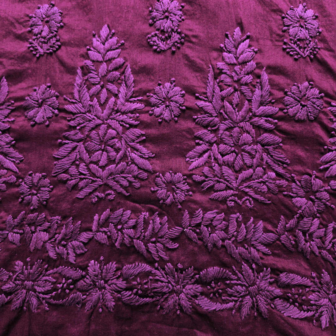 albaas | Lucknavi Chikankari on Soft Lawn Shirt's Front and Sleeves with Dupatta Sprayed with Motifs - Unstitched 2PC Suit   | ALLCSD-36703-BLOOD RED