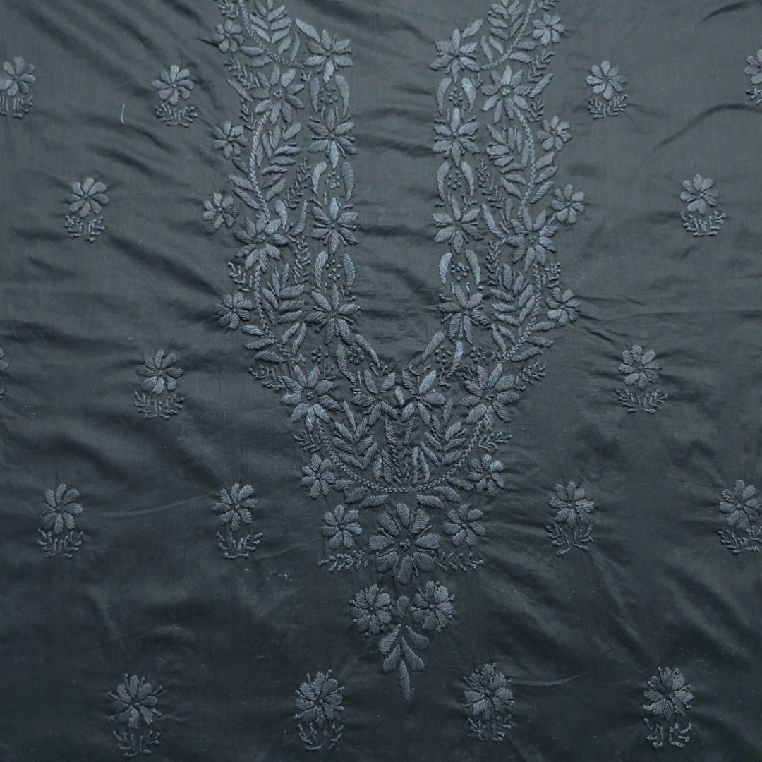 albaas | Lucknavi Chikankari on Soft Lawn Shirt's Front and Sleeves with Dupatta Sprayed with Motifs - Unstitched 2PC Suit   | ALLCSD-36703-RAISIN BLACK