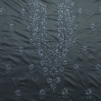 albaas | Lucknavi Chikankari on Soft Lawn Shirt's Front and Sleeves with Dupatta Sprayed with Motifs - Unstitched 2PC Suit   | ALLCSD-36703-RAISIN BLACK