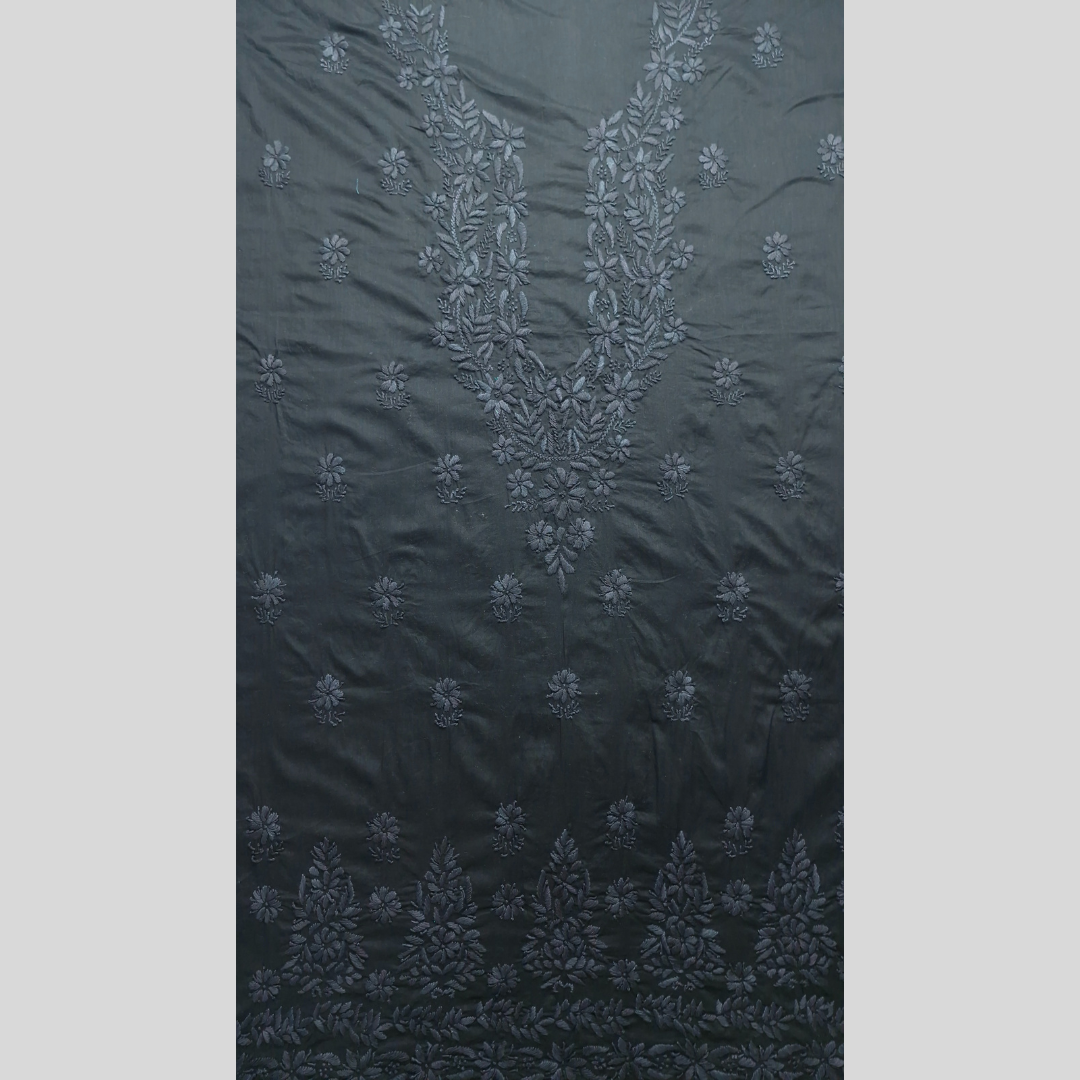 albaas | Lucknavi Chikankari on Soft Lawn Shirt's Front and Sleeves with Dupatta Sprayed with Motifs - Unstitched 2PC Suit   | ALLCSD-36703-RAISIN BLACK