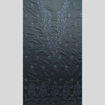 albaas | Lucknavi Chikankari on Soft Lawn Shirt's Front and Sleeves with Dupatta Sprayed with Motifs - Unstitched 2PC Suit   | ALLCSD-36703-RAISIN BLACK