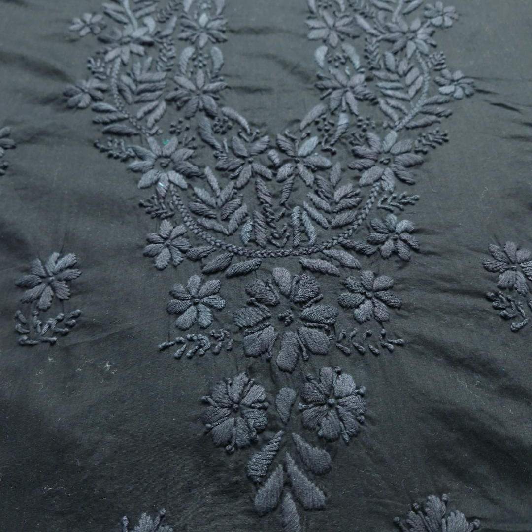 albaas | Lucknavi Chikankari on Soft Lawn Shirt's Front and Sleeves with Dupatta Sprayed with Motifs - Unstitched 2PC Suit   | ALLCSD-36703-RAISIN BLACK