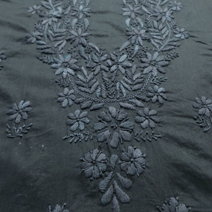albaas | Lucknavi Chikankari on Soft Lawn Shirt's Front and Sleeves with Dupatta Sprayed with Motifs - Unstitched 2PC Suit   | ALLCSD-36703-RAISIN BLACK