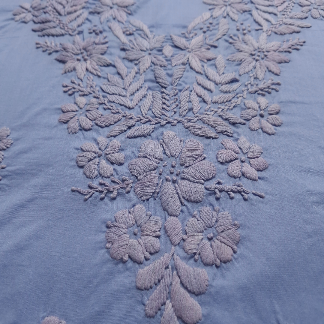 albaas | Lucknavi Chikankari on Soft Lawn Shirt's Front and Sleeves with Dupatta Sprayed with Motifs - Unstitched 2PC Suit   | ALLCSD-36703-SKY BLUE