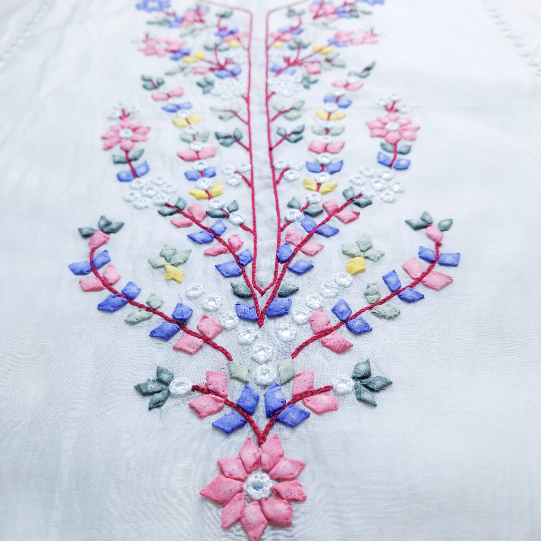 albaas | Tarkashi Applique Premium Lawn Shirt Unstitched 1PC   | ALPremium1-WHITE