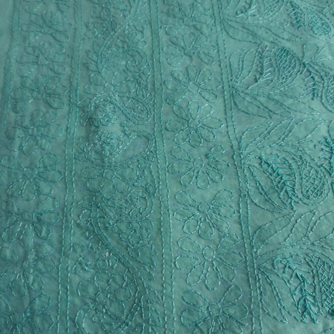 albaas | Shadow Chikankari on Soft Lawn Shirt's Front and Sleeves with Dupatta Sprayed with Motifs - Unstitched 2PC Suit   | ALSSD-36550-AQUA