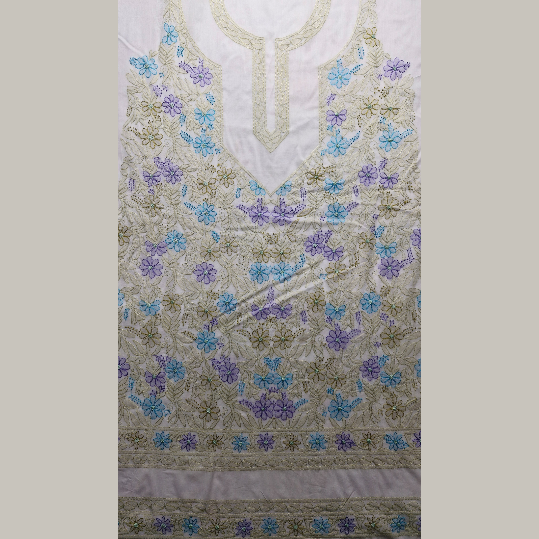 albaas | Shadow Chikankari on Soft Lawn Shirt's Front and Sleeves with Dupatta Sprayed with Motifs - Unstitched 2PC Suit   | ALSSD-36550-D1-WHITE