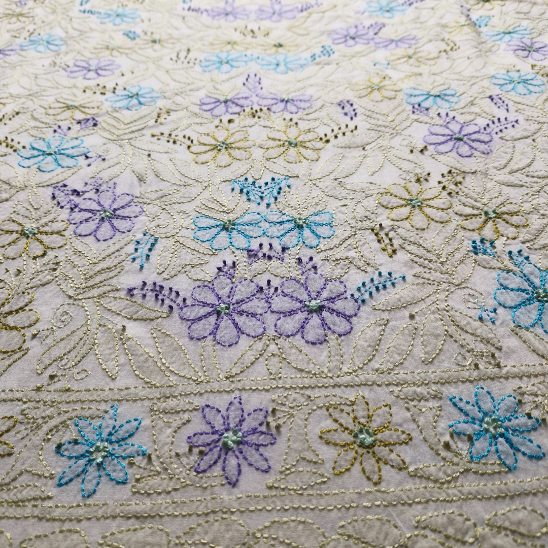 albaas | Shadow Chikankari on Soft Lawn Shirt's Front and Sleeves with Dupatta Sprayed with Motifs - Unstitched 2PC Suit   | ALSSD-36550-D1-WHITE