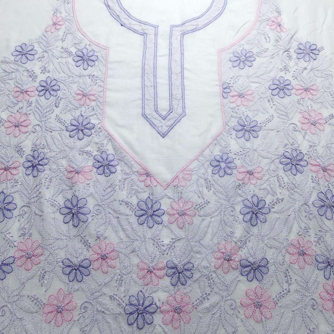 albaas | Shadow Chikankari on Soft Lawn Shirt's Front and Sleeves with Dupatta Sprayed with Motifs - Unstitched 2PC Suit   | ALSSD-36550-D2-WHITE