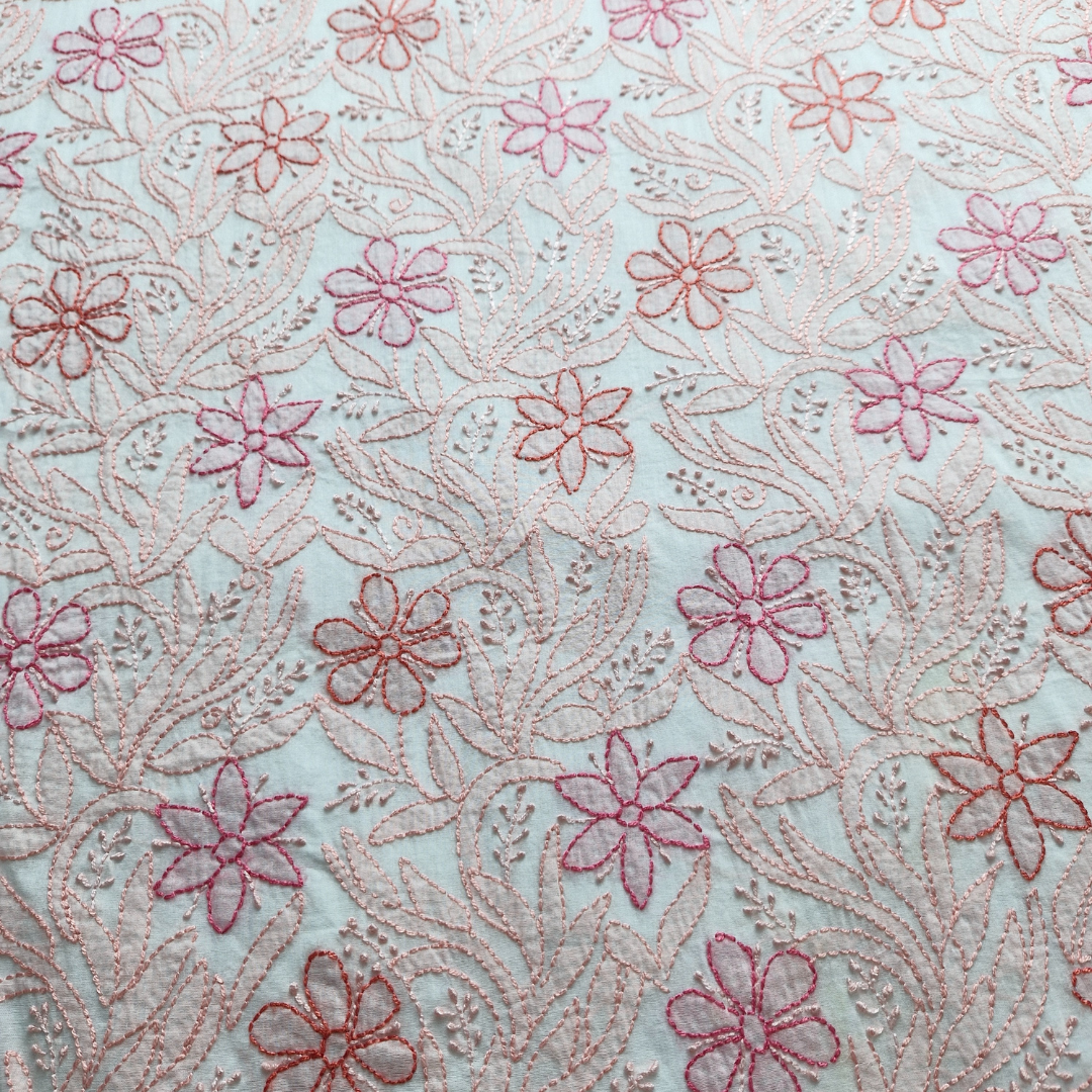 albaas | Shadow Chikankari on Soft Lawn Shirt's Front and Sleeves with Dupatta Sprayed with Motifs - Unstitched 2PC Suit   | ALSSD-36550-E-PINK-O-WHITE