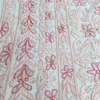 albaas | Shadow Chikankari on Soft Lawn Shirt's Front and Sleeves with Dupatta Sprayed with Motifs - Unstitched 2PC Suit   | ALSSD-36550-E-PINK-O-WHITE