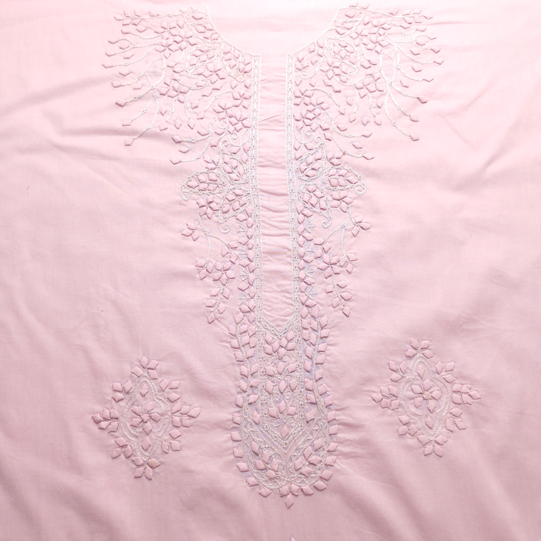 albaas | Tarkashi  Applique on Cotton Lawn Shirt's Front and Sleeves with Matching Plain Trousers - Unstitched 2PC Suit   | ALTAST-36531-BABY PINK