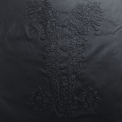 albaas | Tarkashi  Applique on Cotton Lawn Shirt's Front and Sleeves with Matching Plain Trousers - Unstitched 2PC Suit   | ALTAST-36531-BLACK