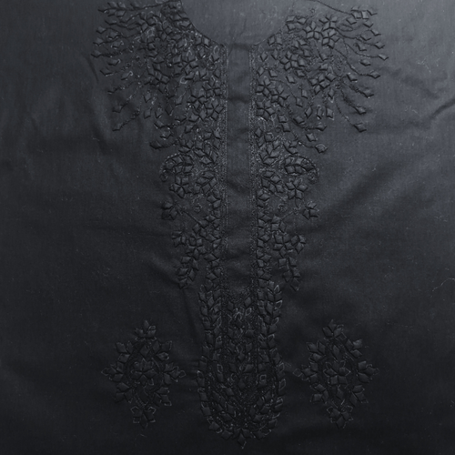 albaas | Tarkashi  Applique on Cotton Lawn Shirt's Front and Sleeves with Matching Plain Trousers - Unstitched 2PC Suit   | ALTAST-36531-BLACK