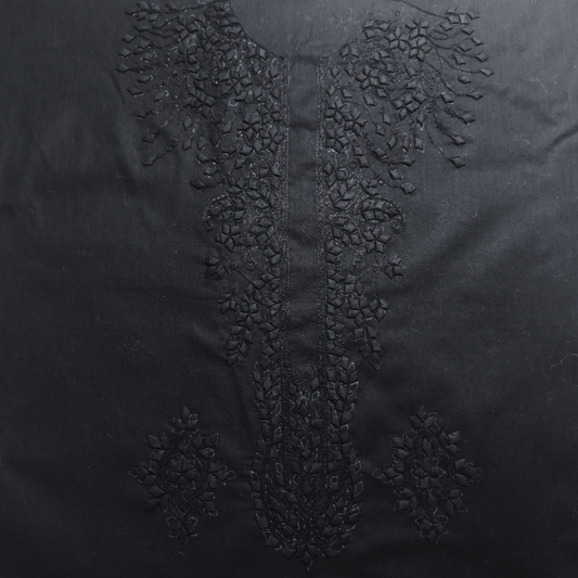 albaas | Tarkashi  Applique on Cotton Lawn Shirt's Front and Sleeves with Matching Plain Trousers - Unstitched 2PC Suit   | ALTAST-36531-BLACK
