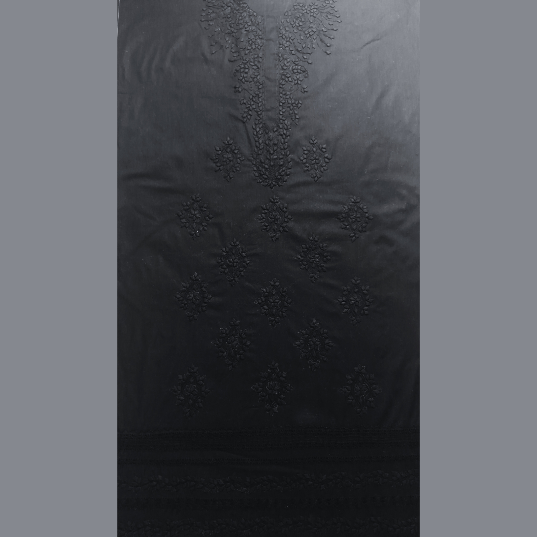 albaas | Tarkashi  Applique on Cotton Lawn Shirt's Front and Sleeves with Matching Plain Trousers - Unstitched 2PC Suit   | ALTAST-36531-BLACK