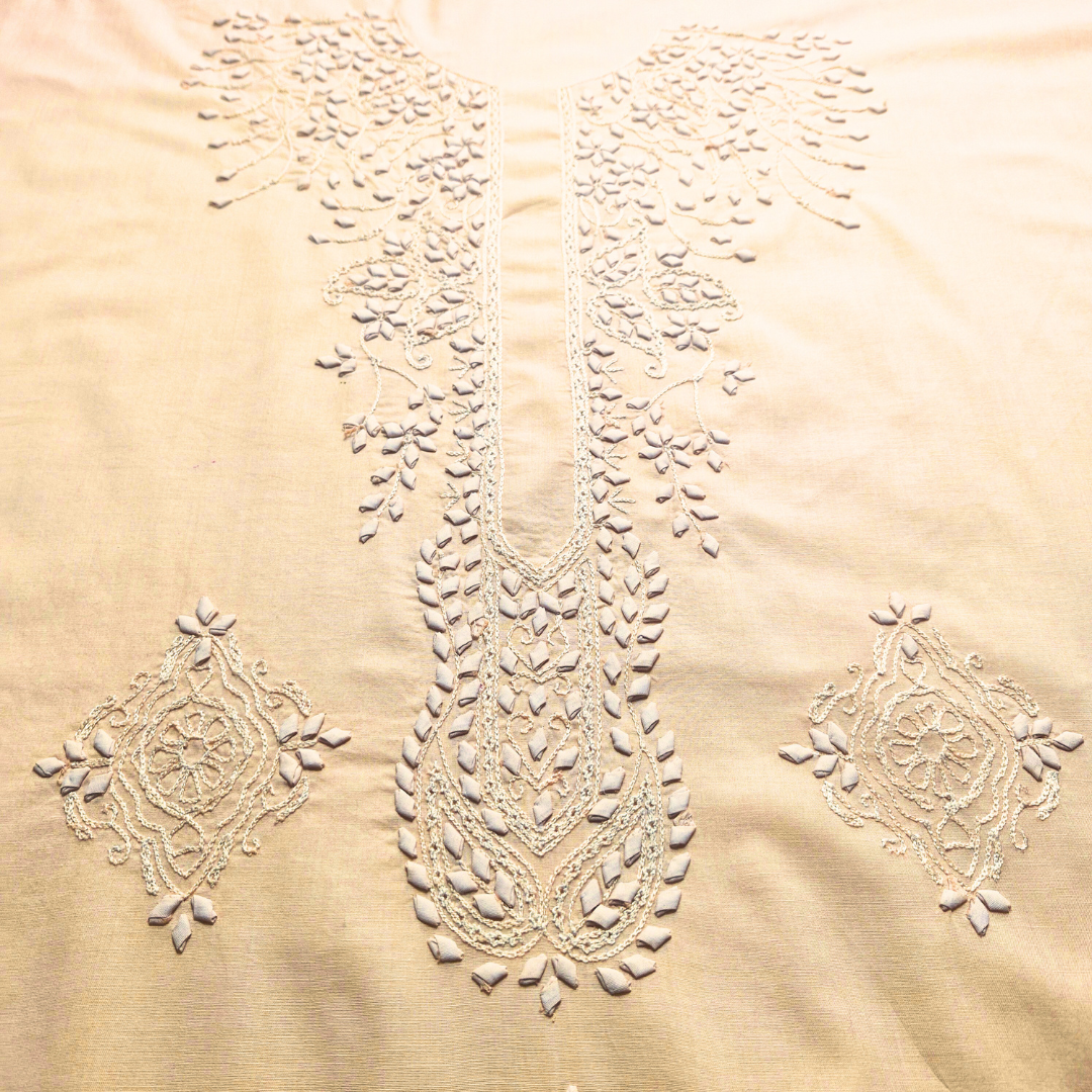 albaas | Tarkashi  Applique on Cotton Lawn Shirt's Front and Sleeves with Matching Plain Trousers - Unstitched 2PC Suit   | ALTAST-36531-PEACH