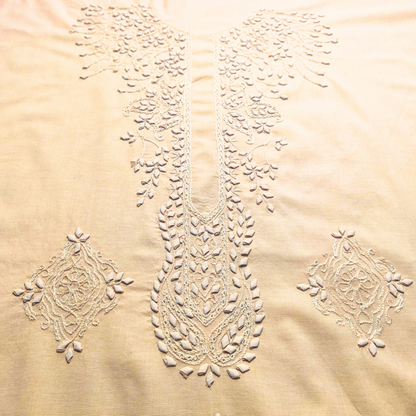 albaas | Tarkashi  Applique on Cotton Lawn Shirt's Front and Sleeves with Matching Plain Trousers - Unstitched 2PC Suit   | ALTAST-36531-PEACH