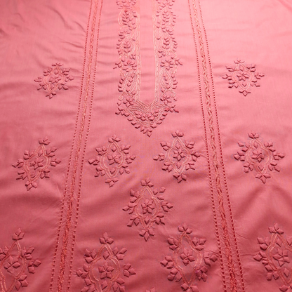 albaas | Tarkashi  Applique on Cotton Lawn Shirt's Front and Sleeves with Matching Plain Trousers - Unstitched 2PC Suit   | ALTAST-36533-FIERY ROSE