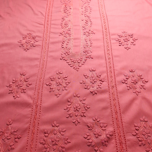 albaas | Tarkashi  Applique on Cotton Lawn Shirt's Front and Sleeves with Matching Plain Trousers - Unstitched 2PC Suit   | ALTAST-36533-FIERY ROSE