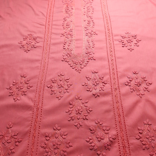 albaas | Tarkashi  Applique on Cotton Lawn Shirt's Front and Sleeves with Matching Plain Trousers - Unstitched 2PC Suit   | ALTAST-36533-FIERY ROSE