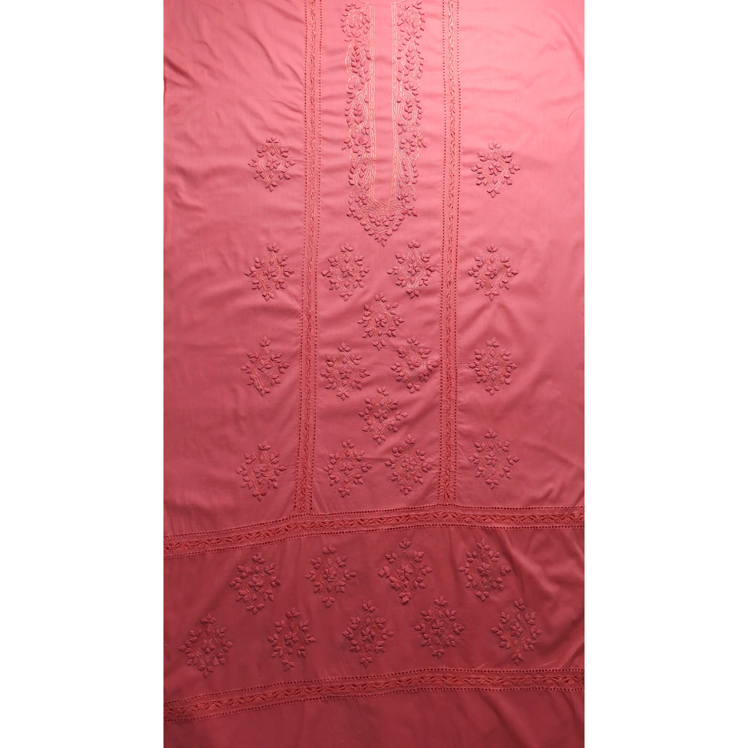 albaas | Tarkashi  Applique on Cotton Lawn Shirt's Front and Sleeves with Matching Plain Trousers - Unstitched 2PC Suit   | ALTAST-36533-FIERY ROSE