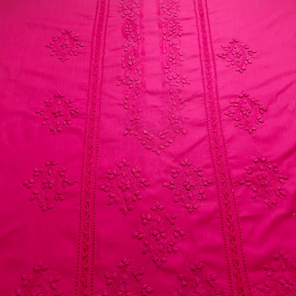 albaas | Tarkashi  Applique on Cotton Lawn Shirt's Front and Sleeves with Matching Plain Trousers - Unstitched 2PC Suit   | ALTAST-36533-NEON PINK