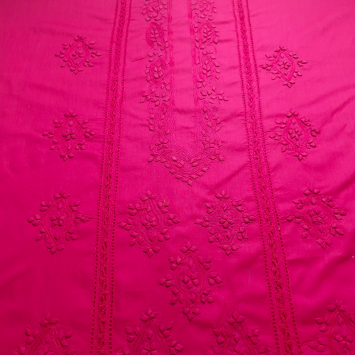 albaas | Tarkashi  Applique on Cotton Lawn Shirt's Front and Sleeves with Matching Plain Trousers - Unstitched 2PC Suit   | ALTAST-36533-NEON PINK