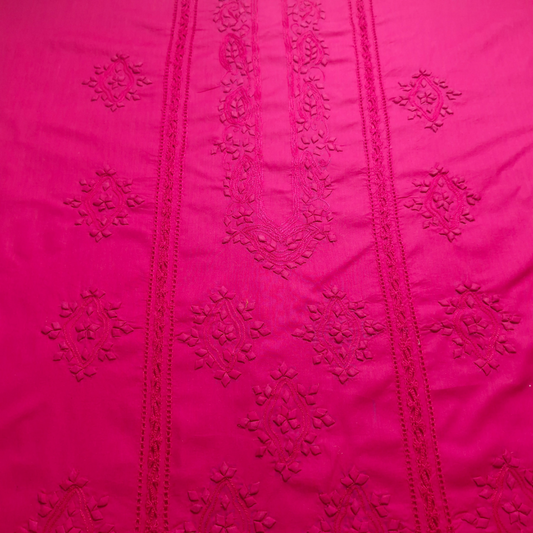 albaas | Tarkashi  Applique on Cotton Lawn Shirt's Front and Sleeves with Matching Plain Trousers - Unstitched 2PC Suit   | ALTAST-36533-NEON PINK