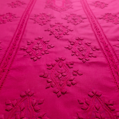 albaas | Tarkashi  Applique on Cotton Lawn Shirt's Front and Sleeves with Matching Plain Trousers - Unstitched 2PC Suit   | ALTAST-36533-NEON PINK