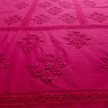 albaas | Tarkashi  Applique on Cotton Lawn Shirt's Front and Sleeves with Matching Plain Trousers - Unstitched 2PC Suit   | ALTAST-36533-NEON PINK