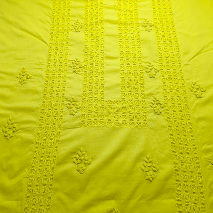 albaas | Tarkashi  Applique on Cotton Lawn Shirt's Front and Sleeves with Matching Plain Trousers - Unstitched 2PC Suit   | ALTAST-36535-LEMON YELLOW