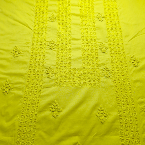 albaas | Tarkashi  Applique on Cotton Lawn Shirt's Front and Sleeves with Matching Plain Trousers - Unstitched 2PC Suit   | ALTAST-36535-LEMON YELLOW