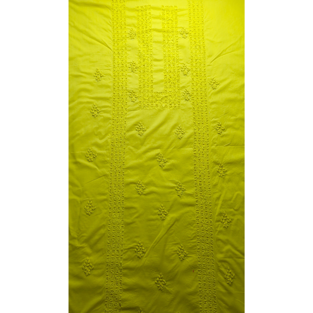 albaas | Tarkashi  Applique on Cotton Lawn Shirt's Front and Sleeves with Matching Plain Trousers - Unstitched 2PC Suit   | ALTAST-36535-LEMON YELLOW