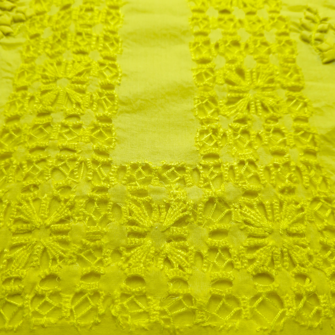 albaas | Tarkashi  Applique on Cotton Lawn Shirt's Front and Sleeves with Matching Plain Trousers - Unstitched 2PC Suit   | ALTAST-36535-LEMON YELLOW