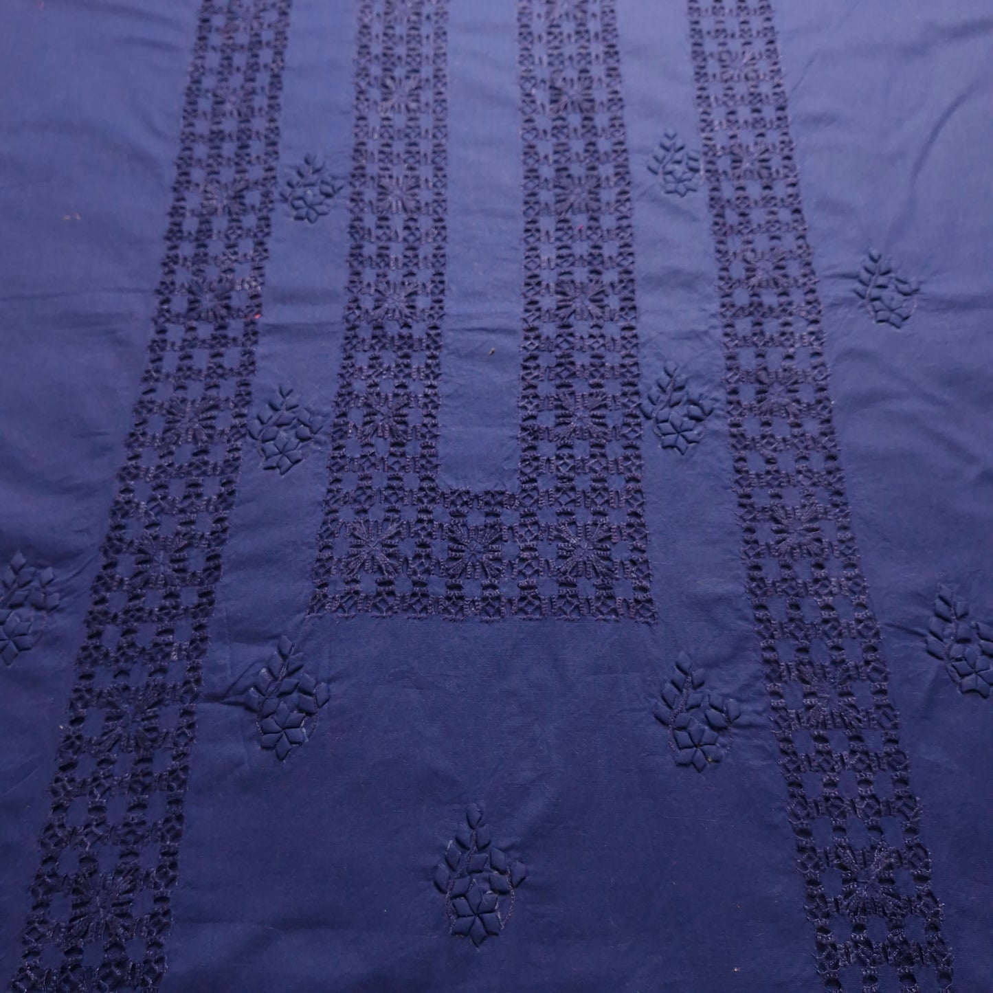 albaas | Tarkashi Applique on Cotton Lawn Shirt's Front and Sleeves with Matching Plain Trousers - Unstitched 2PC Suit   | ALTAST-36535-NAVY BLUE