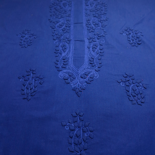 albaas | Tarkashi  Applique on Cotton Lawn Shirt's Front and Sleeves with Matching Plain Trousers - Unstitched 2PC Suit   | ALTAST-36536-DENIM BLUE