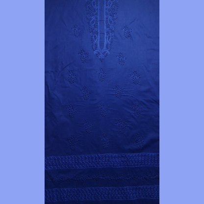 albaas | Tarkashi  Applique on Cotton Lawn Shirt's Front and Sleeves with Matching Plain Trousers - Unstitched 2PC Suit   | ALTAST-36536-DENIM BLUE