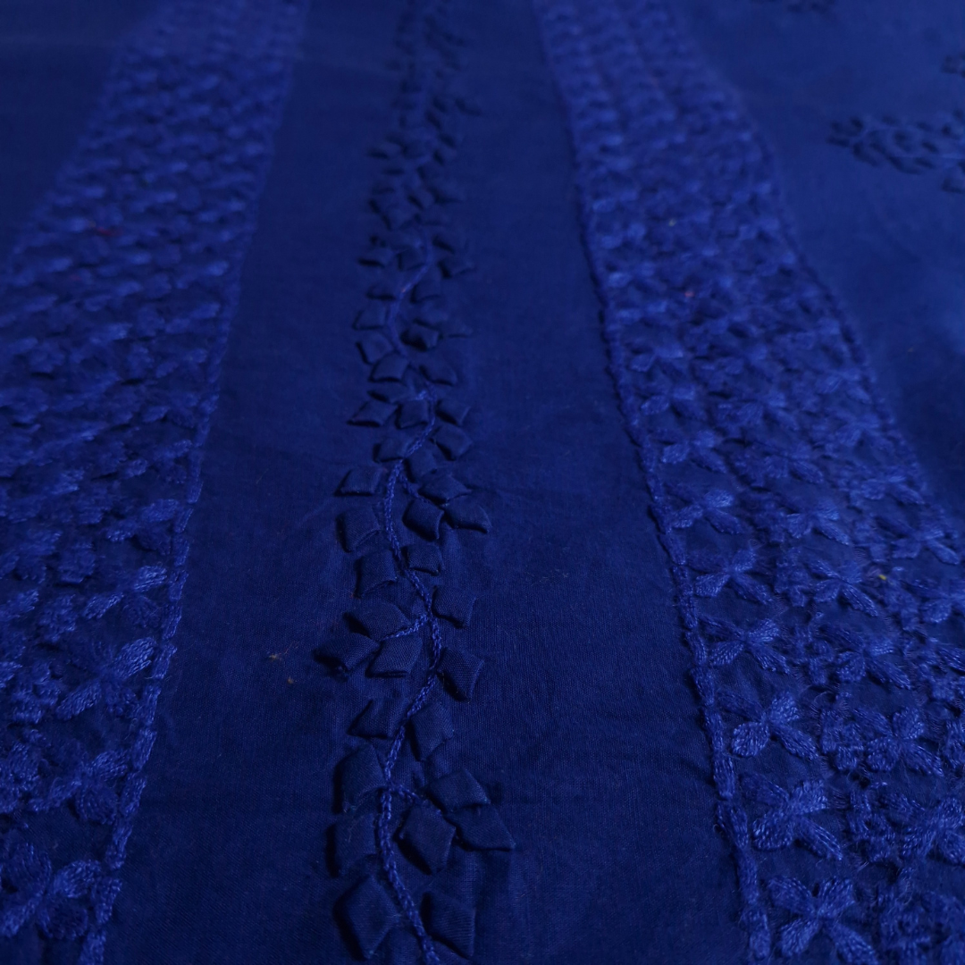 albaas | Tarkashi  Applique on Cotton Lawn Shirt's Front and Sleeves with Matching Plain Trousers - Unstitched 2PC Suit   | ALTAST-36536-DENIM BLUE