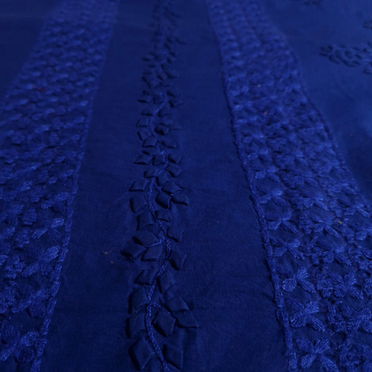 albaas | Tarkashi  Applique on Cotton Lawn Shirt's Front and Sleeves with Matching Plain Trousers - Unstitched 2PC Suit   | ALTAST-36536-DENIM BLUE