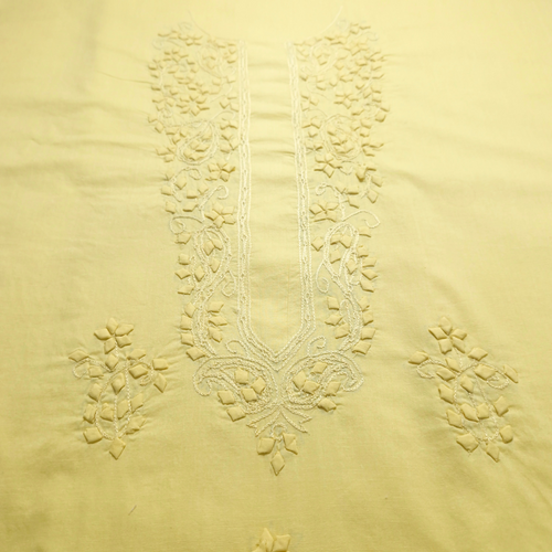 albaas | Tarkashi  Applique on Cotton Lawn Shirt's Front and Sleeves with Matching Plain Trousers - Unstitched 2PC Suit   | ALTAST-36536-PALE CANARY