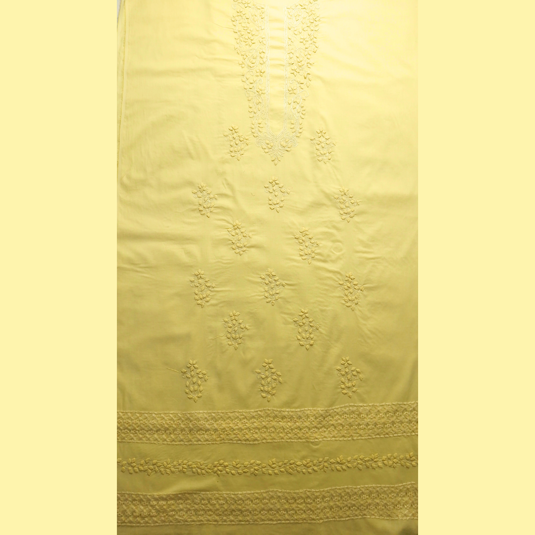 albaas | Tarkashi  Applique on Cotton Lawn Shirt's Front and Sleeves with Matching Plain Trousers - Unstitched 2PC Suit   | ALTAST-36536-PALE CANARY